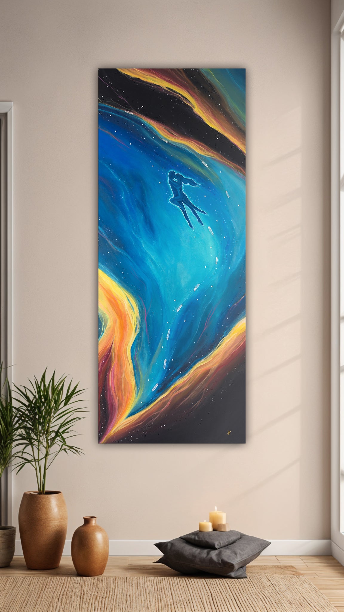 Galactic Lovers – Spiritual Painting 22.5x55 with Clear Quartz