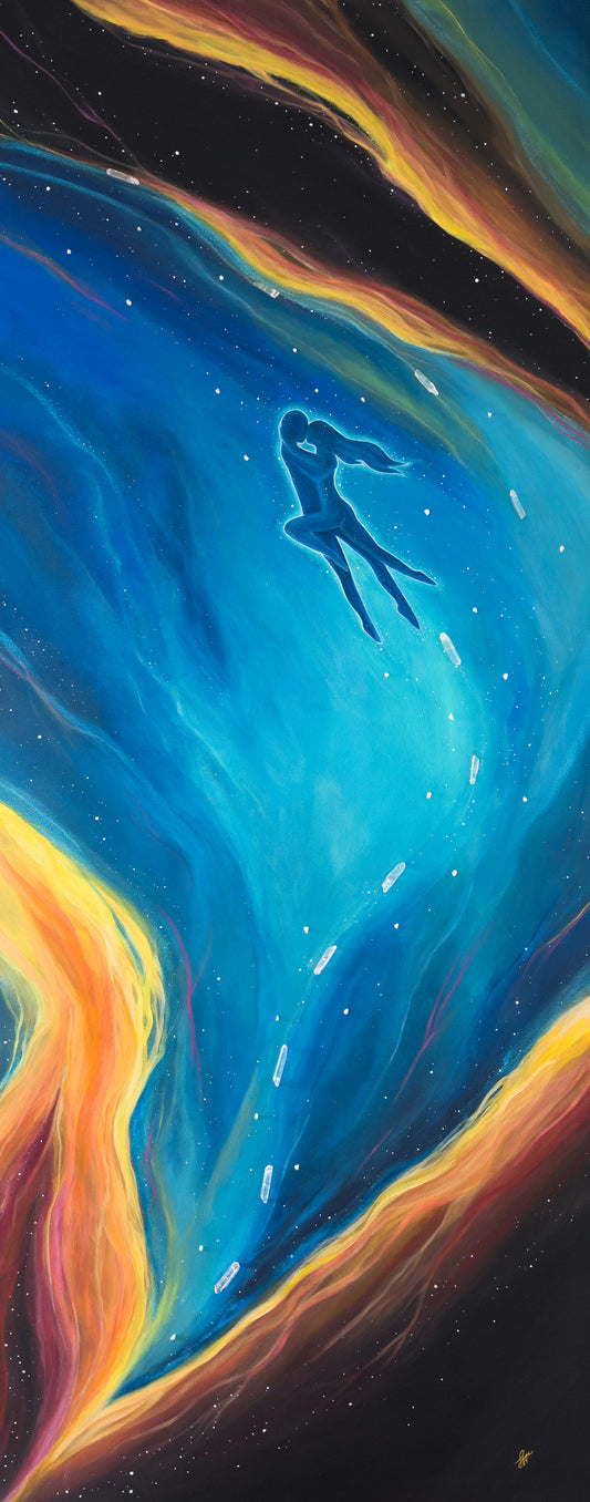 Galactic Lovers – Spiritual Painting 22.5x55 with Clear Quartz