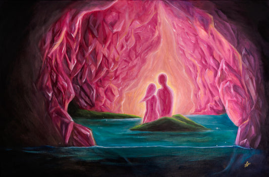 Crystal Cave - Original 23x35 with Rose & Aura Quartz Crystals