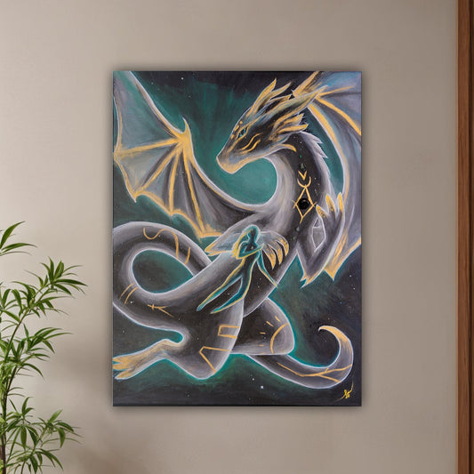 Celestial Guardian - 18x24 Original Dragon Painting with Gemstones